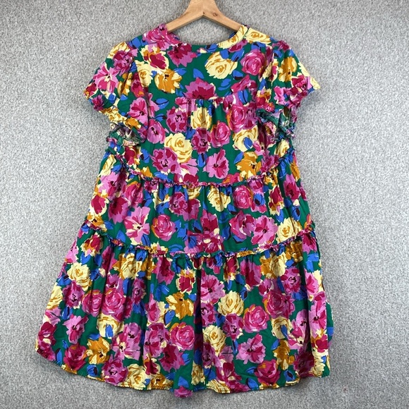 Umgee midi dress S colorful floral tiered ruffles flutter sleeve boho fun flower - Picture 7 of 9
